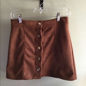 Faux suede button mini skirt